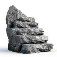 Black stone podium for product display. Rough stone blocks isolated on white background. Rock platforms photo