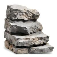 Black stone podium for product display. Rough stone blocks isolated on white background. Rock platforms photo