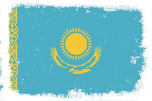 Vintage flat design grunge Kazakhstan flag background vector