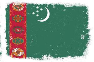 Vintage flat design grunge Turkmenistan flag background vector