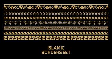 islamic border set gold patterns vector