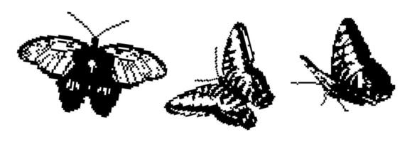Pixel art y2k butterfly set. Trendy retro style 8bit summer elements for branding, packaging, prints and social media posts. illustration isolated on transparent background vector