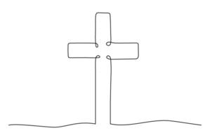 Christian cross one continuous line illustration isolated on transparent background. Faith, religion, hope rescue concept. Minimal Easter element vector