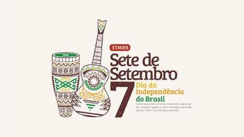 Brazil independence day 7 de setembro with illustrations of handdrawn guitars and Brazilian hand drums. Trendy grunge stamp brazil independence day Social Media Post. vector