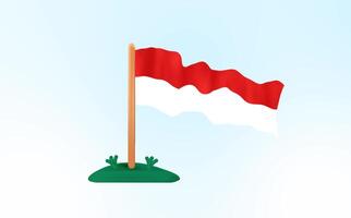 3D animated footage of the Indonesian flag and a pole standing on the grass. video