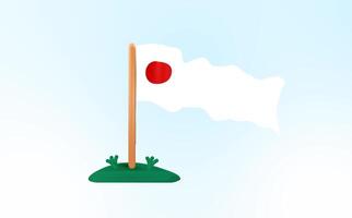 3d animerad antal fot av de japan flagga och en Pol stående på de gräs. video