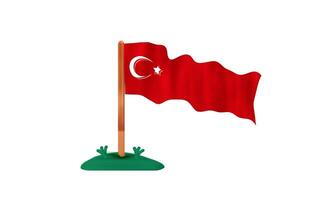 3D animated footage of the turkish flag and a pole standing on the grass. video