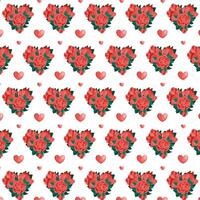 Valentines seamless pattern with red roses bouquets and hearts. White and red background abstract geometric pattern. Valentine day wrapping paper, concept for flyers and printing paper. vector