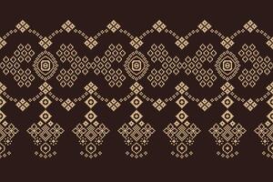 Traditional black ethnic motifs ikat geometric fabric pattern cross stitch.Ikat embroidery Ethnic oriental Pixel brown background.Abstract,illustration. Texture,decoration,wallpaper. vector