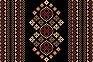 Traditional black ethnic motifs ikat geometric fabric pattern cross stitch.Ikat embroidery Ethnic oriental Pixel black background.Abstract,illustration. Texture,decoration,wallpaper. vector