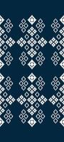 Traditional ethnic motifs ikat geometric fabric pattern cross stitch.Ikat embroidery Ethnic oriental Pixel navy blue background. Abstract,illustration. Texture,decoration,wallpaper. vector