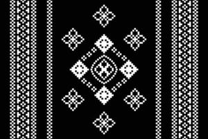 Traditional black ethnic motifs ikat geometric fabric pattern cross stitch.Ikat embroidery Ethnic oriental Pixel black background.Abstract,illustration. Texture,decoration,wallpaper. vector