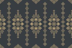 Traditional black ethnic motifs ikat geometric fabric pattern cross stitch.Ikat embroidery Ethnic oriental Pixel gray background.Abstract,,illustration. Texture,decoration,wallpaper. vector