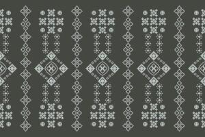 Traditional black ethnic motifs ikat geometric fabric pattern cross stitch.Ikat embroidery Ethnic oriental Pixel gray background.Abstract,,illustration. Texture,decoration,wallpaper. vector
