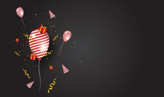 A birthday background design with a dark background, equipped with a birthday hat ornament, a gift box, suitable for invitation cards, backgrounds, posters, social media posts, web, parties, etc. vector