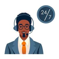 oficina operador con auriculares técnico apoyo 24 7. cliente servicio, llamada centro, línea directa concepto, cliente apoyo Departamento personal. ilustración aislado en blanco antecedentes vector