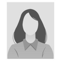 defecto marcador de posición avatar perfil en gris antecedentes. mujer con oscuro pelo en silueta. escala de grises vector