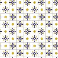 Azuleyo seamless pattern yellow and blue ornament.Portugal geometric ceramics. vector