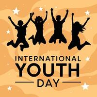 International Youth Day Celebration, Friendly team, cooperation, friendship, Card with colorful crowd people vector