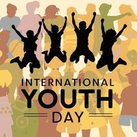 International Youth Day Celebration, Friendly team, cooperation, friendship, Card with colorful crowd people vector