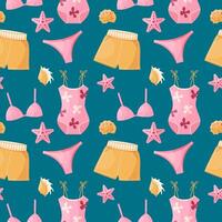 Summer travel destinations. Swimwear seamless pattern. Shorts, bikini, beach holiday vector