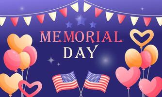 Memorial Day. Banner design. Postcard we remember and are proud. Background with American flag and balloons vector