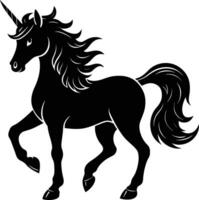 A black and white illustration of a unicorn vector