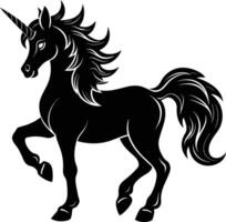 A black and white illustration of a unicorn vector