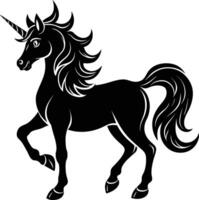 A black and white illustration of a unicorn vector