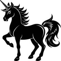 A black and white illustration of a unicorn vector