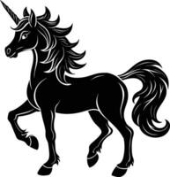 A black and white illustration of a unicorn vector