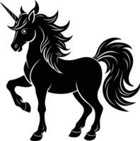 A black and white illustration of a unicorn vector