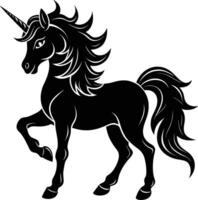 A black and white illustration of a unicorn vector