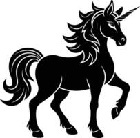 A black and white illustration of a unicorn vector