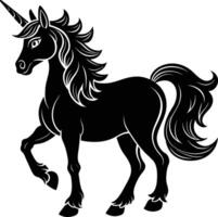 A black and white illustration of a unicorn vector