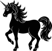 A black and white illustration of a unicorn vector