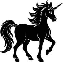 A black and white illustration of a unicorn vector