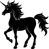 A black and white illustration of a unicorn vector