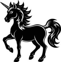 A black and white illustration of a unicorn vector