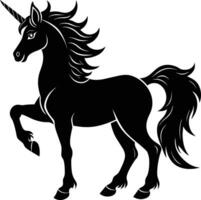 A black and white illustration of a unicorn vector