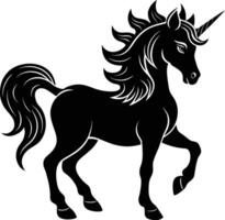 A black and white illustration of a unicorn vector