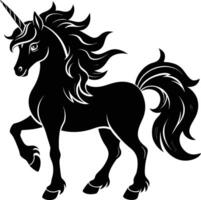 A black and white illustration of a unicorn vector