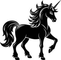 un negro y blanco ilustración de un unicornio vector