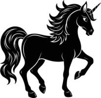 A black and white illustration of a unicorn vector