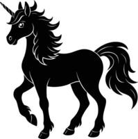 A black and white illustration of a unicorn vector