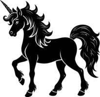 A black and white illustration of a unicorn vector