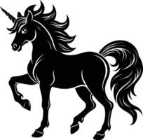 A black and white illustration of a unicorn vector