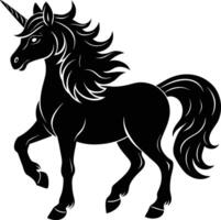 A black and white illustration of a unicorn vector