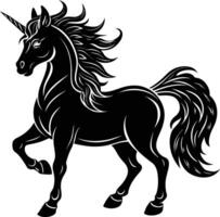 A black and white illustration of a unicorn vector