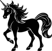 A black and white illustration of a unicorn vector